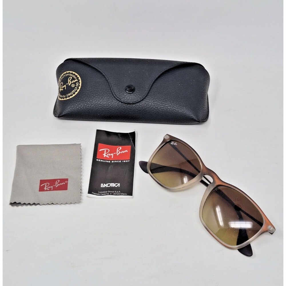 Ray-Ban RB4187 Chris Square Sunglasses Rubber Havana Brown Gradient Made Italy